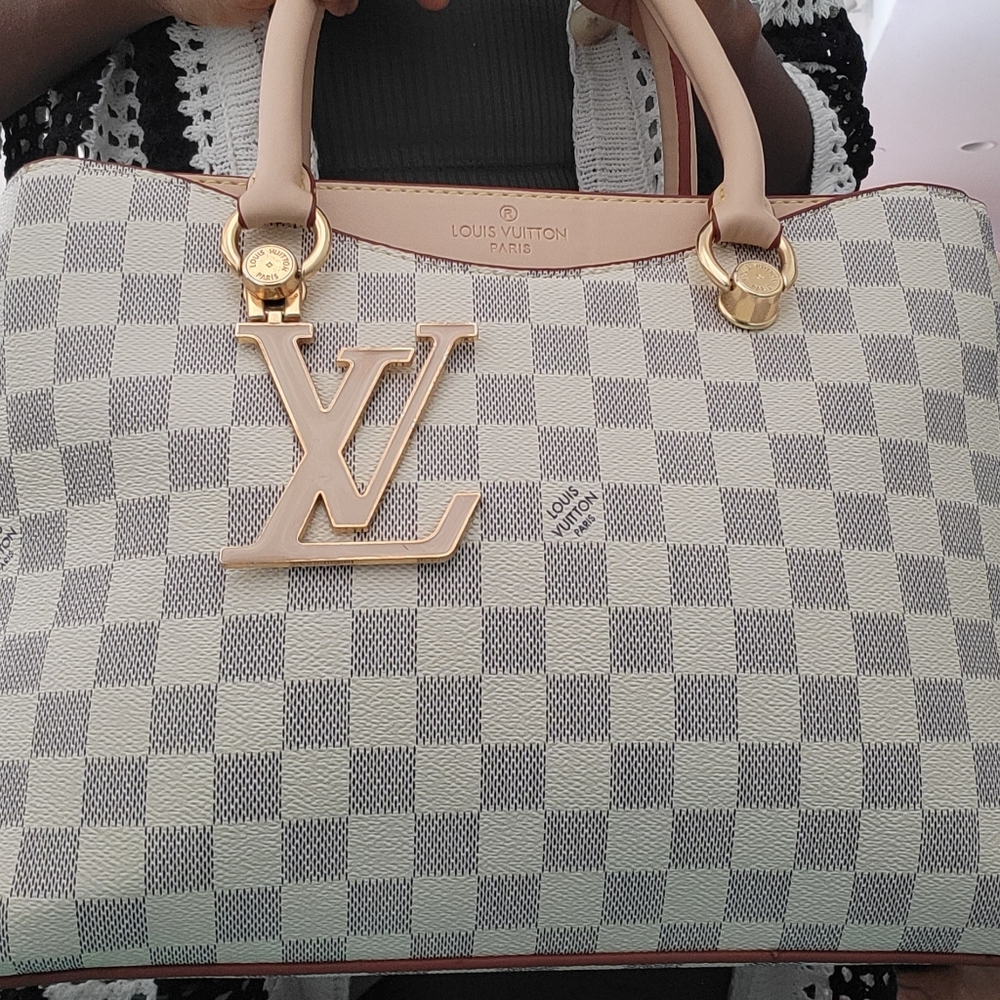 Louis Vuitton Beige and White Checkered Satchel